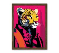 Artery8 Strong Leopard in Suit Bold Artwork Orange Pop Art Hot Pink Vibrant Portrait Artwork Framed Wall Art Print 18X24 Inch