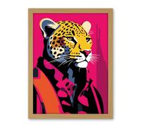 Artery8 Strong Leopard in Suit Bold Artwork Orange Pop Art Hot Pink Vibrant Portrait Artwork Framed Wall Art Print 18X24 Inch
