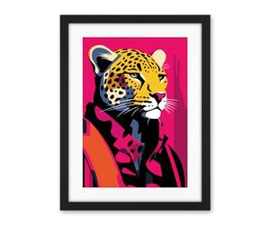 Artery8 Strong Leopard in Suit Bold Artwork Orange Pop Art Hot Pink Vibrant Portrait Artwork Framed Wall Art Print 18X24 Inch