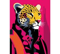 Artery8 Strong Leopard in Suit Bold Artwork Orange Pop Art Hot Pink Vibrant Portrait Large Wall Art Poster Print Thick Paper 18X24 Inch