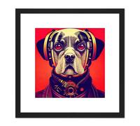 Artery8 Style Dog Portrait Bold Colourful Retro Futuristic Illustration Square Wooden Framed Wall Art Print Picture 8X8 Inch in Black Artery8 Black
