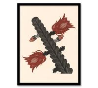 Artery8 Stylised Blooming Cactus De Mesquita Framed Wall Art Print in Beige | Size: A4 Artery8 Beige A4
