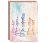Artery8 Stylised Chess Pieces Light Pastel Watercolour Birthday Art Card Artery8 Multicolor