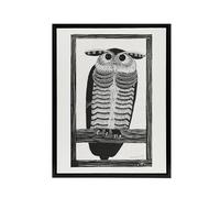 Artery8 Stylised Horned Owl By Samuel J De Mesquita 12X16 Framed Canvas Wall Art Print : Owl design symbolising wisdom and night grace ideal for study or rustic inspired interior