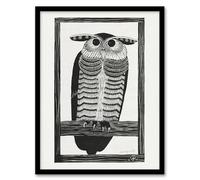Artery8 Stylised Horned Owl By Samuel J De Mesquita Framed Wall Art Print 12X16 : Owl design symbolising wisdom and night grace ideal for study or rustic inspired interior