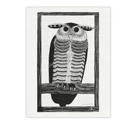 Artery8 Stylised Horned Owl By Samuel J De Mesquita Wall Art Print 12X16 : Owl design symbolising wisdom and night grace ideal for study or rustic inspired interior