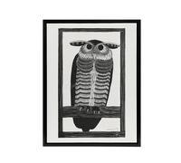Artery8 Stylised Horned Owl Samuel J De Mesquita Framed Canvas Wall Art Print in White | Size: W18" x H24" Artery8 White W18" x H24"