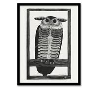 Artery8 Stylised Horned Owl Samuel J De Mesquita Framed Wall Art Print in White | Size: A4 Artery8 White A4