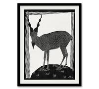 Artery8 Stylised Markhor Goat Samuel J De Mesquita Framed Wall Art Print in White | Size: W12" x H16" Artery8 White W12" x H16"