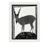 Artery8 Stylised Markhor Goat Samuel J De Mesquita Wall Art Poster Print in White | Size: W24" x H32" Artery8 White W24" x H32"