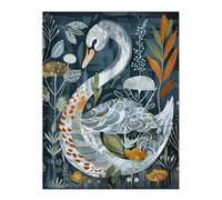 Artery8 Stylised Nature Pattern Swan Folk Art Painting Wall Art Print in Blue | Size: W12" x H16" Artery8 Blue W12" x H16"
