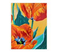 Artery8 Stylised Orange Teal Tulip Flowers Vibrant Floral Wall Art Print | Size: W24" x H32" Artery8 Orange W24" x H32"