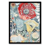 Artery8 Stylised Poppy Flowers Pastel Colour Design Living Room Artwork Framed Wall Art Print 18X24 Inch