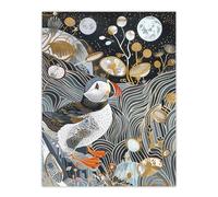 Artery8 Stylised Puffin Full Moon Flower Field Abstract Living Room Large Wall Art Poster Print Thick Paper 18X24 Inch
