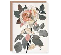 Artery8 Greeting Card Stylised Rose Flower Decorative Pattern Petals Blank For Her Woman Birthday Card