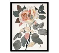 Artery8 Stylised Rose Flower Decorative Pattern Petals Framed Art Print in White | Size: A4 Artery8 White A4