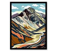 Artery8 Stylised Scafell Pike Mountain Hiking Cambria Living Room Artwork Framed Wall Art Print A4