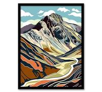 Artery8 Stylised Scafell Pike Mountain Hiking Cambria Living Room Artwork Framed Wall Art Print A4