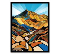 Artery8 Stylised Scafell Pike Mountain Peaks Landscape Framed Art Print | Size: W12" x H16" Artery8 Multicolor W12" x H16"