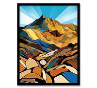 Artery8 Stylised Scafell Pike Mountain Peaks Landscape Living Room Artwork Framed Wall Art Print A4