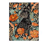 Artery8 Stylised Scottish Terrier Dog with Peony Flowers Living Room Extra Large XL Wall Art Poster Print