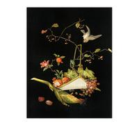 Artery8 Stylised Still Life with Bird Audsley Vintage Wall Art Print Poster in Black | Size: W12" x H16" Artery8 Black W12" x H16"
