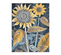 Artery8 Stylised Sunflower Yellow Blue Pattern Painting Living Room Extra Large XL Wall Art Poster Print