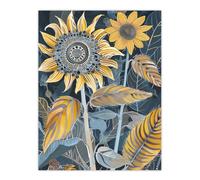 Artery8 Stylised Sunflower Yellow Blue Pattern Painting Wall Art Print | Size: W12" x H16" Artery8 Yellow W12" x H16"