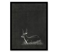 Artery8 Stylised Waterbuck Painting De Mesquita Framed Wall Art Print in Black | Size: A4 Artery8 Black A4