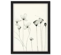 Artery8 Stylish Flower Illustration Line Drawing With Black Ink Artwork Framed Wall Art Print A4 Artery8 Black