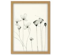 Artery8 Stylish Flower Illustration Line Drawing With Black Ink Artwork Framed Wall Art Print A4 in Light Oak Artery8 Light Oak