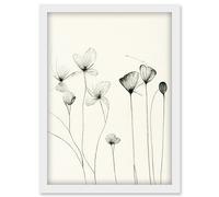 Artery8 Stylish Flower Illustration Line Drawing With Black Ink Artwork Framed Wall Art Print A4 in White Artery8 White