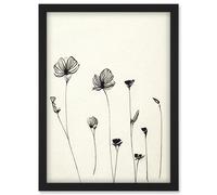 Artery8 Stylish Minimalist Flower Illustration Line Drawing With Black Ink Artwork Framed Wall Art Print A4 Artery8 Black