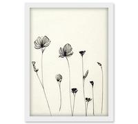 Artery8 Stylish Minimalist Flower Illustration Line Drawing With Black Ink Artwork Framed Wall Art Print A4 in White Artery8 White