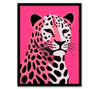 Artery8 Stylized Pink Black Leopard Bold Vibrant Risograph Screenprint Artwork Painting Art Print Framed Poster Wall Decor | Size: W12" x H16" Artery8 Black W12" x H16"