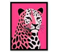 Artery8 Stylized Pink Black Leopard Bold Vibrant Risograph Screenprint Artwork Painting Artwork Framed Wall Art Print A4