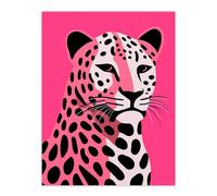 Artery8 Stylized Pink Black Leopard Bold Vibrant Risograph Screenprint Artwork Painting Extra Large XL Wall Art Poster Print