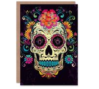 Artery8 Sugar Skull Day Of The Dead Colourful Design Birthday Card Artery8 Multicolor