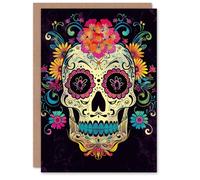 Artery8 Sugar Skull Day Of The Dead Colourful Design For Him Or Her Art Birthday Personalised Card