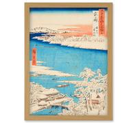 Sumida River, Snowy Morning Musashi Province Utagawa Hiroshige Japan Woodblock Artwork Framed Wall Art Print A4 Artery8 Light Oak One Size
