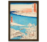 Sumida River, Snowy Morning Musashi Province Utagawa Hiroshige Japan Woodblock Artwork Framed Wall Art Print A4 Artery8 Brown One Size
