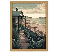 Artery8 Summer Beach House Coastal Landscape Illustration Artwork Framed A3 Wall Art Print