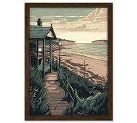 Artery8 Summer Beach House Coastal Landscape Illustration Artwork Framed A3 Wall Art Print