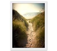 Artery8 Summer Beach Path Photograph Bright Sunny Sandy Coastal Landscape Seascape Artwork Framed A3 Wall Art Print