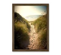 Artery8 Summer Beach Path Photograph Bright Sunny Sandy Coastal Landscape Seascape Artwork Framed Wall Art Print 18X24 Inch