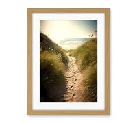 Artery8 Summer Beach Path Photograph Bright Sunny Sandy Coastal Landscape Seascape Artwork Framed Wall Art Print 18X24 Inch
