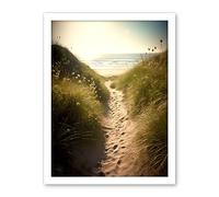 Artery8 Summer Beach Path Photograph Bright Sunny Sandy Coastal Landscape Seascape Artwork Framed Wall Art Print 18X24 Inch