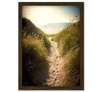 Artery8 Summer Beach Path Photograph Bright Sunny Sandy Coastal Landscape Seascape Artwork Framed Wall Art Print A4
