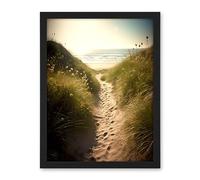 Artery8 Summer Beach Path Photograph Bright Sunny Sandy Coastal Landscape Seascape Artwork Framed Wall Art Print 18X24 Inch