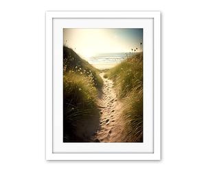 Artery8 Summer Beach Path Photograph Bright Sunny Sandy Coastal Landscape Seascape Artwork Framed Wall Art Print 18X24 Inch